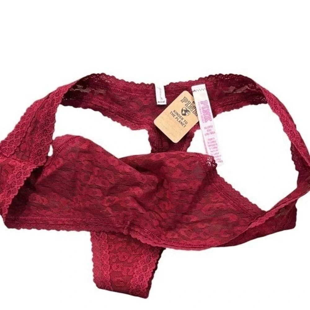 PINK! Womens XL Maroon Lace Thong Victoria's Secret  NWT